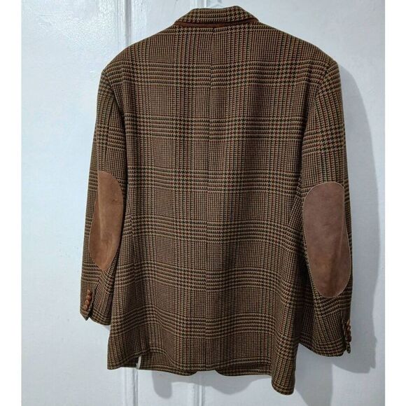 Vintage hertling men Nordstrom union made 40R houndstooth blazer tan maroon wool - Picture 1 of 9